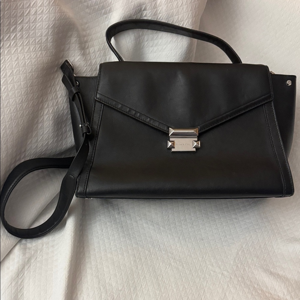 Michael Kors Laila Medium Leather Satchel, Black With Silver Hardware. Like New!